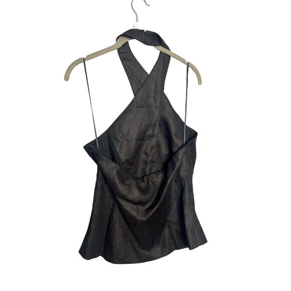 NWT Reformation Tate Linen Top Black Halter Size 10 Button Front - Picture 7 of 10